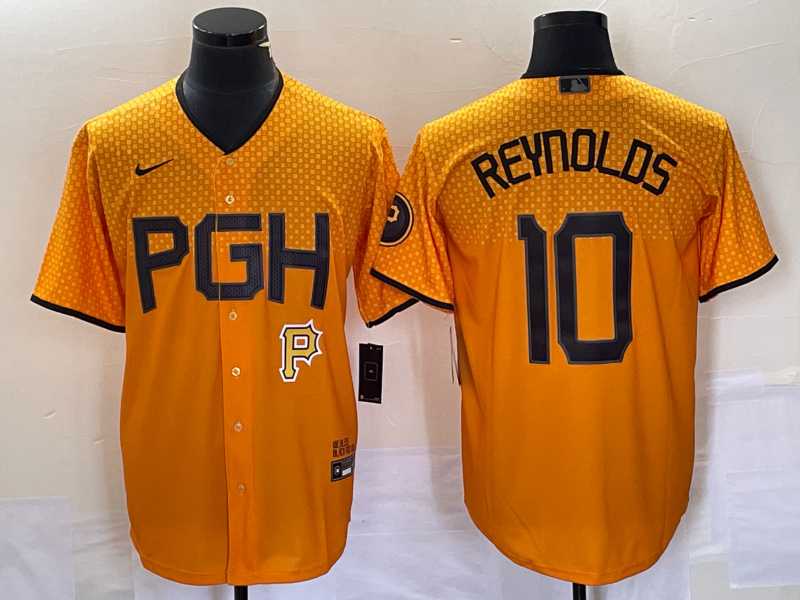 Mens Pittsburgh Pirates #10 Bryan Reynolds Gold 2023 City Connect Stitched Jersey